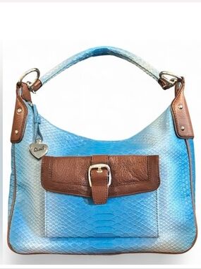 Sharif Studio Snake Print Blue Leather Hobo Shoulder Bag